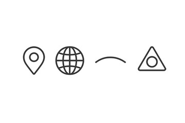 Vector illustration icon showcasing location marker, globe symbol, curved line, and triangle shape in minimalistic style