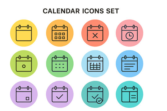 Collection of vector calendar icons in varied colors for planning and scheduling applications