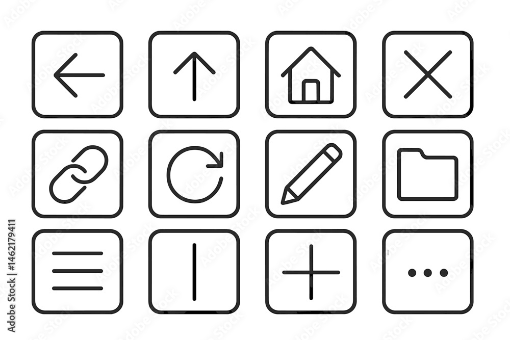 Poster vector illustration of icon buttons representing navigation, editing, and file management functions 