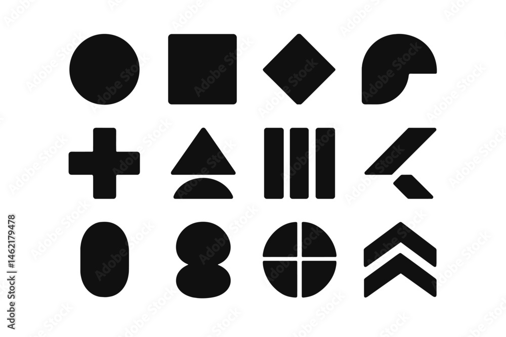 Poster vector illustration of various geometric shapes arranged in a creative layout for design and educati
