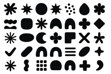 Black vector illustration icons showcasing various abstract shapes and designs suitable for creative projects and graphic design applications