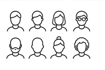 Diverse people vector illustration icons representing various hairstyles and facial features in a minimalist style