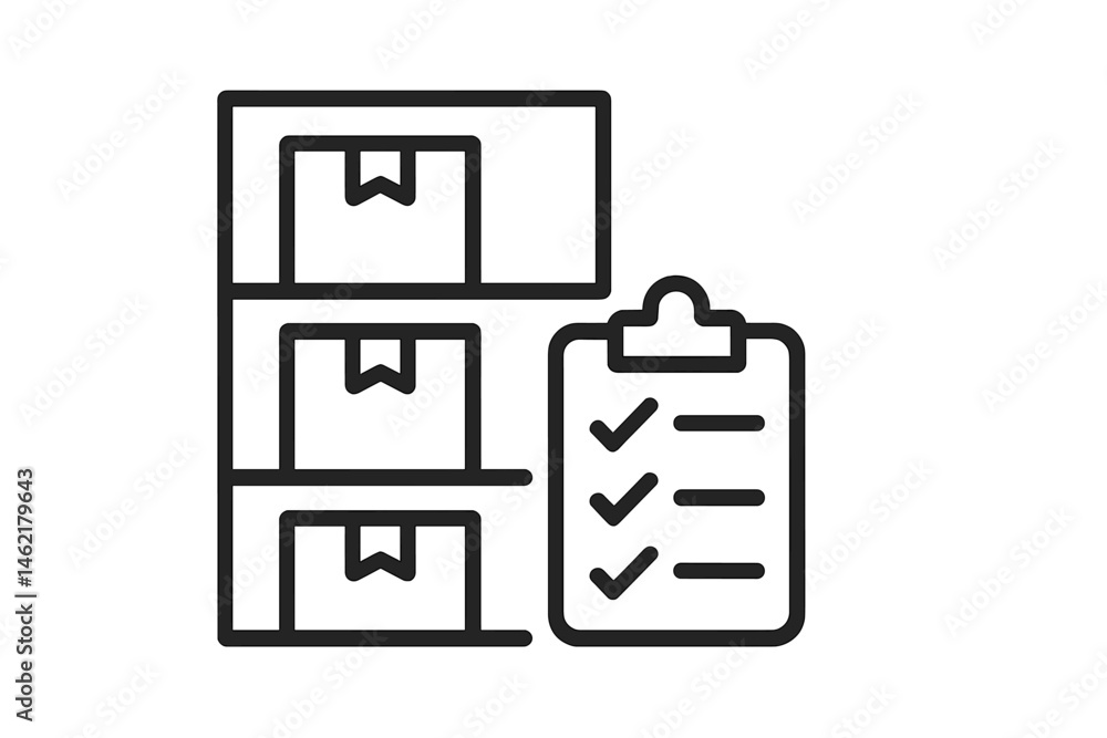 Poster vector illustration of inventory management with organized boxes and checklist for efficient stock c