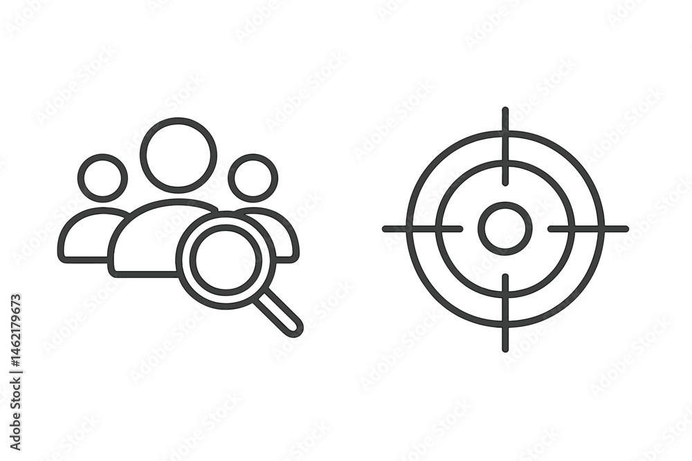 Aufkleber vector illustration icon depicting user search and target focus symbolizing analytics and audience e