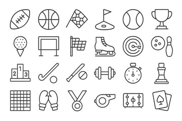 Naklejka premium Sport icons collection featuring various athletic activities and equipment suitable for graphic design projects