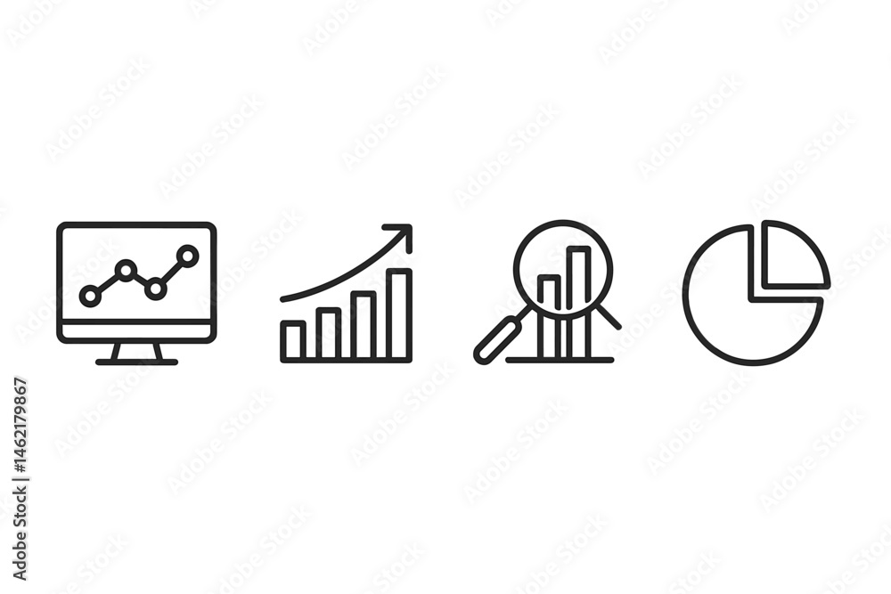 Poster vector illustration icons depicting data analysis, growth trends, and visual representations of stat