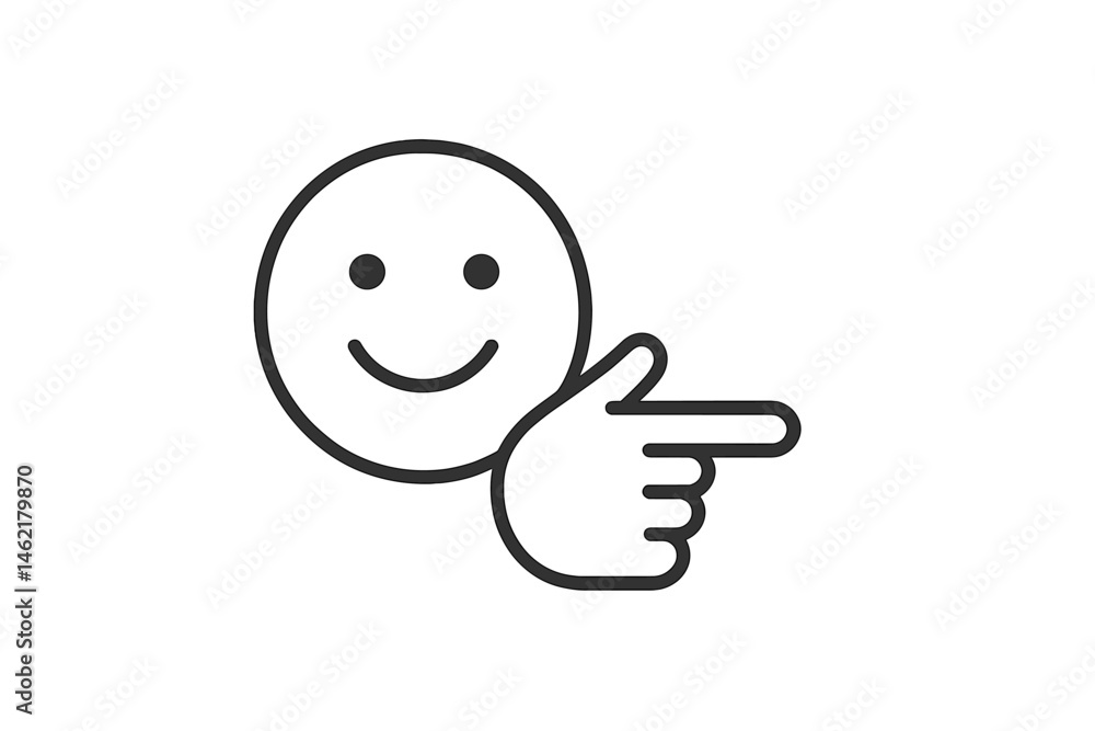 Poster vector illustration of a smiling face pointing with a hand gesture in a simple design suitable for v