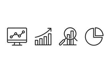 Fototapeta premium Vector illustration icons depicting data analysis, growth trends, and visual representations of statistics and performance metrics