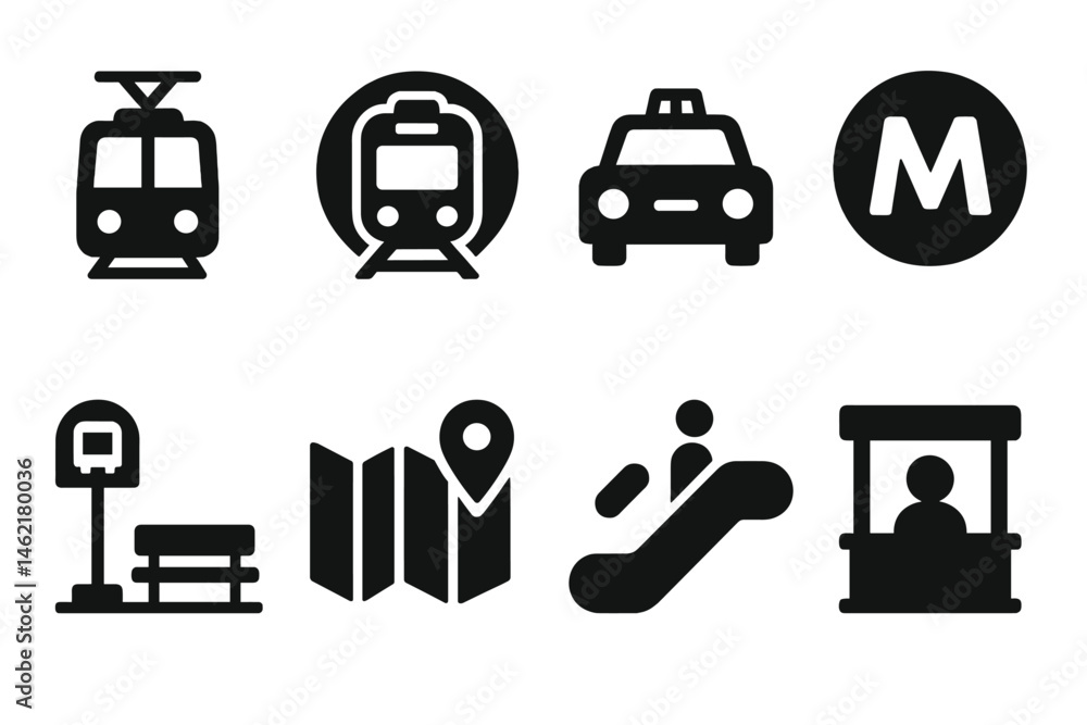 Poster vector illustration icons depicting various modes of urban transportation and navigation tools for c