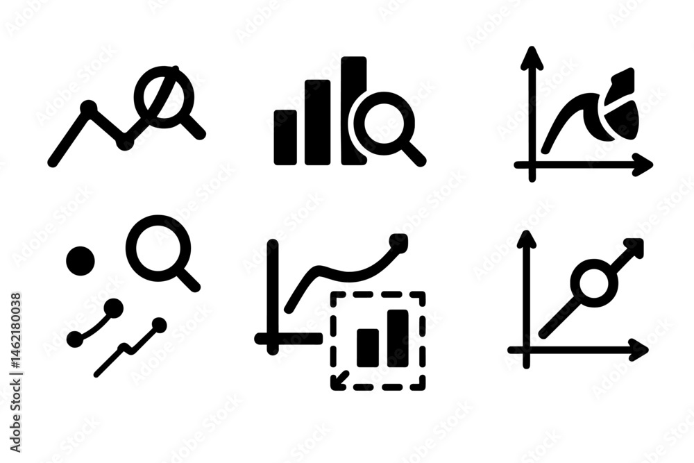 Poster vector illustration icon set depicting analysis charts and graphs for data visualization in business