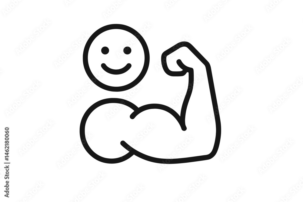 Poster vector illustration icon of a smiling character flexing its bicep in a simple and playful design