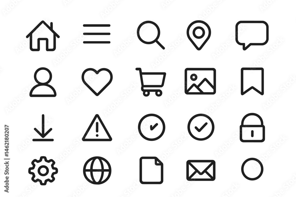 Poster vector illustration featuring various simple icons for digital applications and interfaces