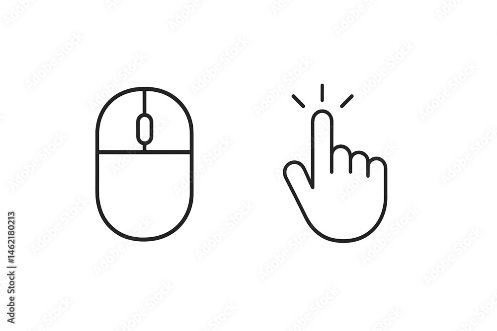 Fototapete Vector illustration showing a computer mouse and a hand clicking to indicate digital interaction and user interface navigation
