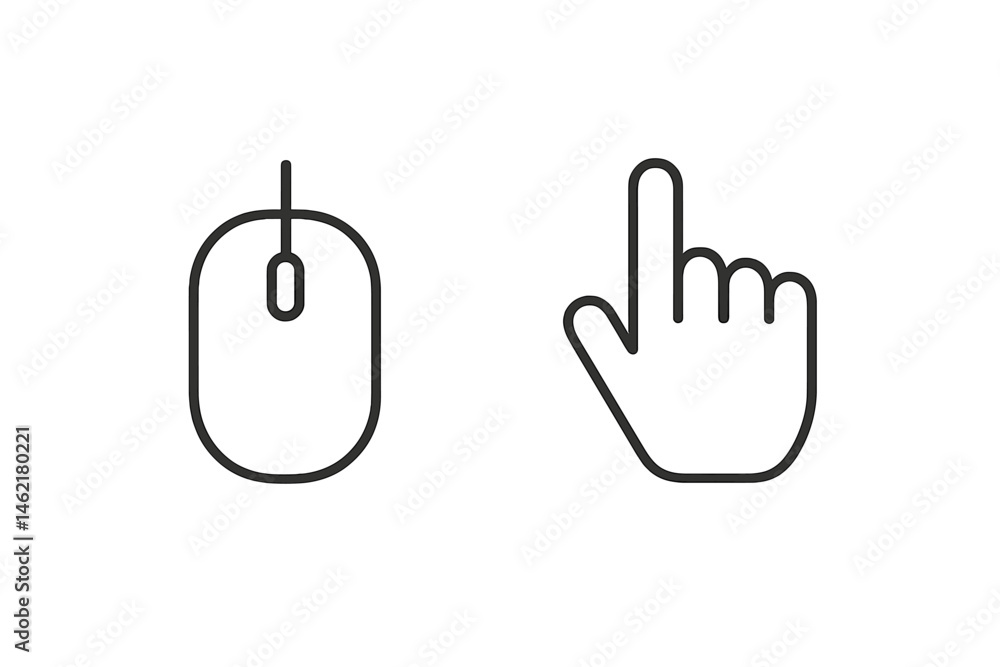 Poster vector illustration of a computer mouse and hand pointer icon representing digital interaction and t
