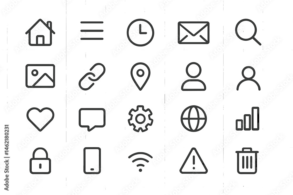 Poster vector icons representing various digital communication and navigation elements in a modern design s