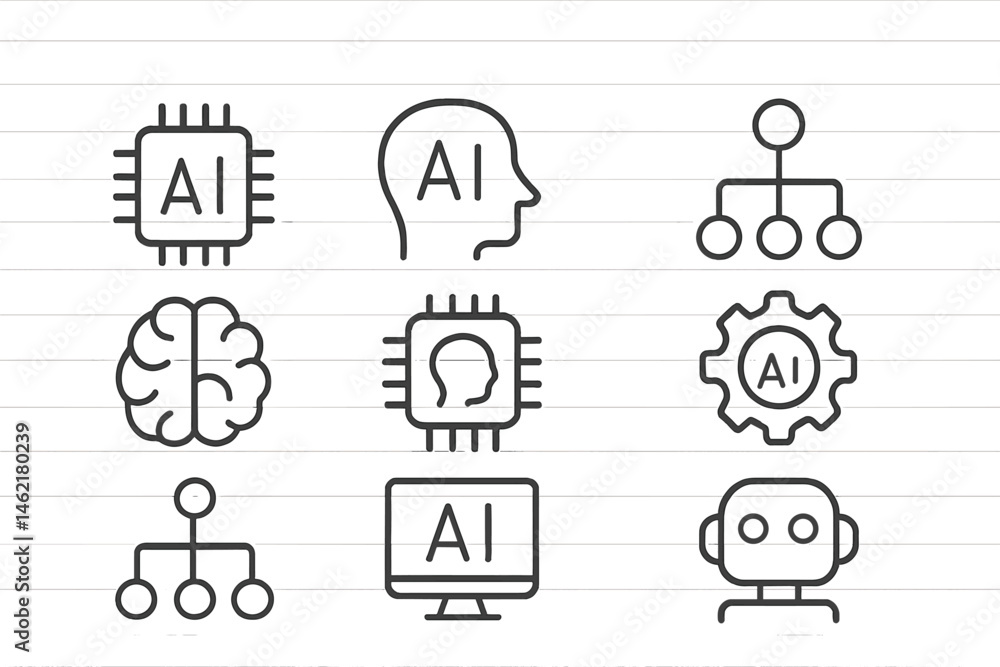 Aufkleber collection of vector illustrations depicting artificial intelligence concepts and symbols for techno
