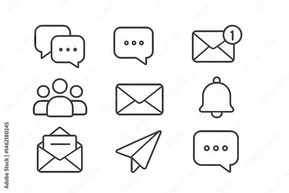Poster vector illustration icons representing messaging, notifications, and communication in a digital envi