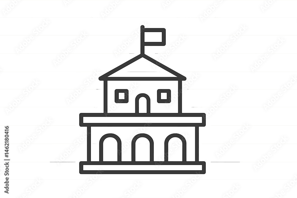 Poster vector illustration of a building with a flag representing a government structure or institutional f
