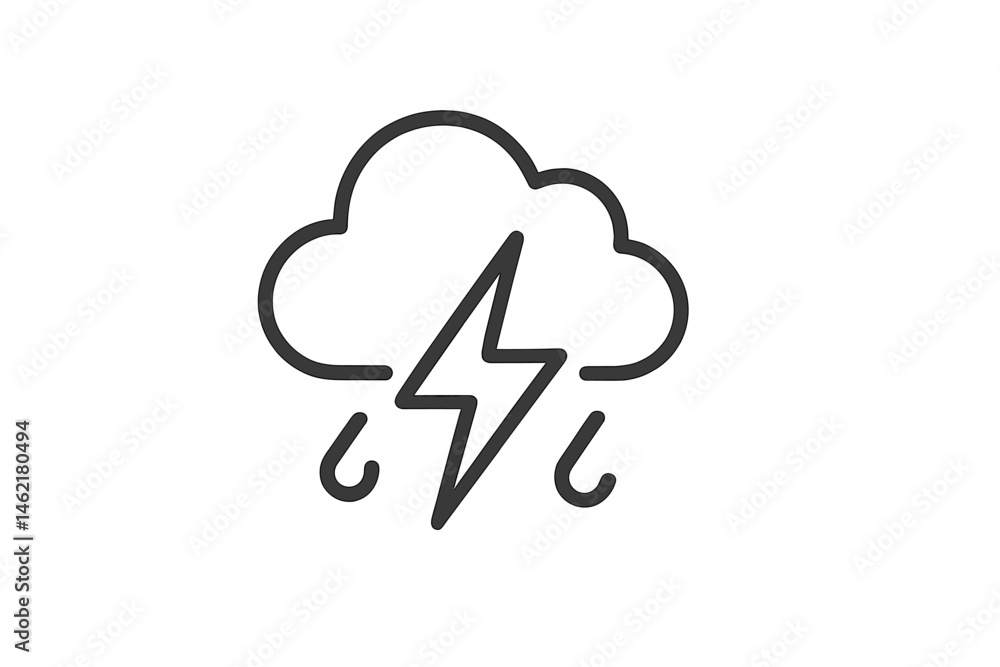 Poster vector illustration of a cloud with lightning and rain, representing a stormy weather condition in a