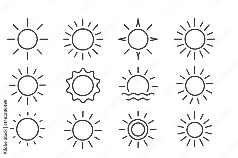 Aufkleber various vector icon designs representing the sun in different styles and settings for creative proje