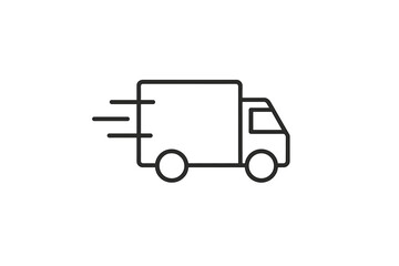 Delivery van icon in motion with dynamic lines indicating speed and efficiency during a daytime transport activity