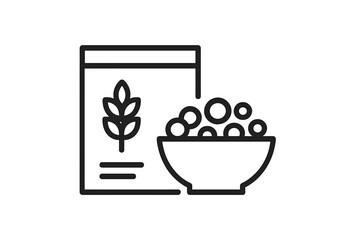 Healthy snack option featuring a bowl of granola with a packaging bag in a minimalistic vector illustration style