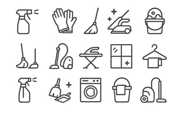 Obraz premium Vector illustration icon representing various cleaning tools and activities commonly used in household maintenance and chores