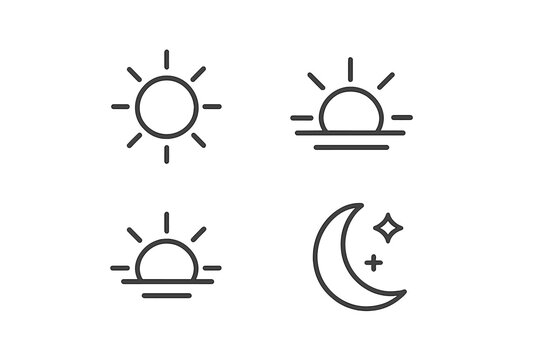 Vector illustration of sun and moon icons representing day and night cycles in simple line art style