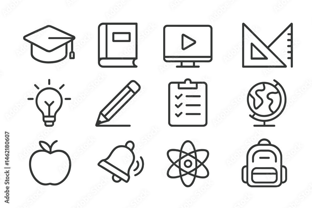Aufkleber educational vector icons representing various learning elements in a simple and modern design for ac