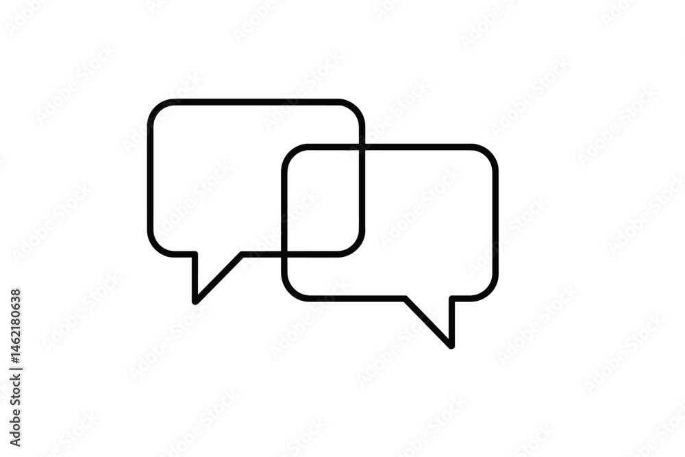 Poster vector illustration of two speech bubbles representing communication and conversation in a simple de