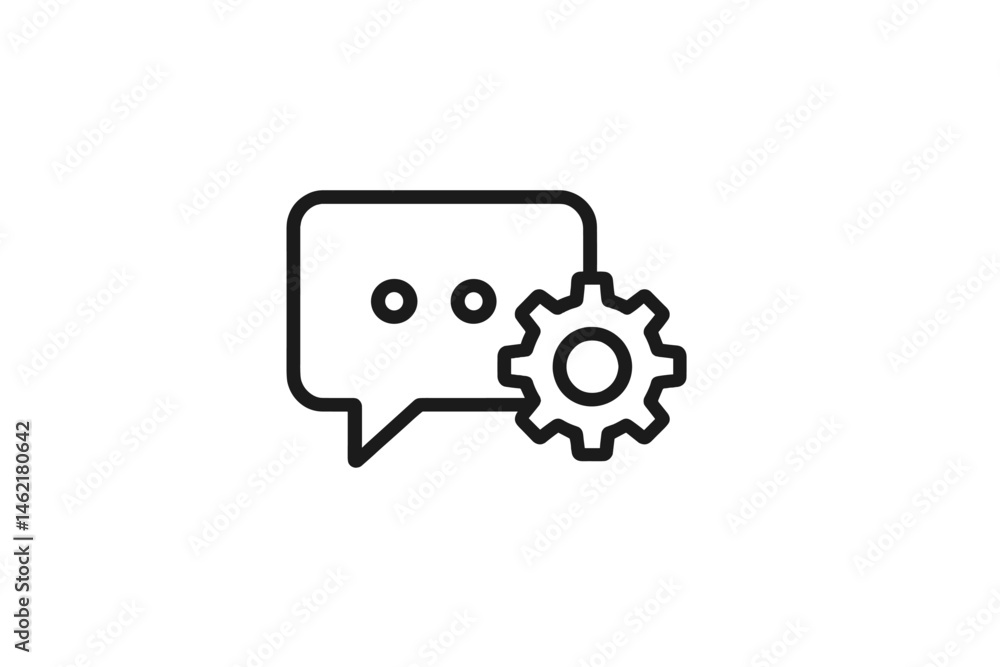 Poster chat bubble with gear icon representing customization and communication tools for messaging applicat