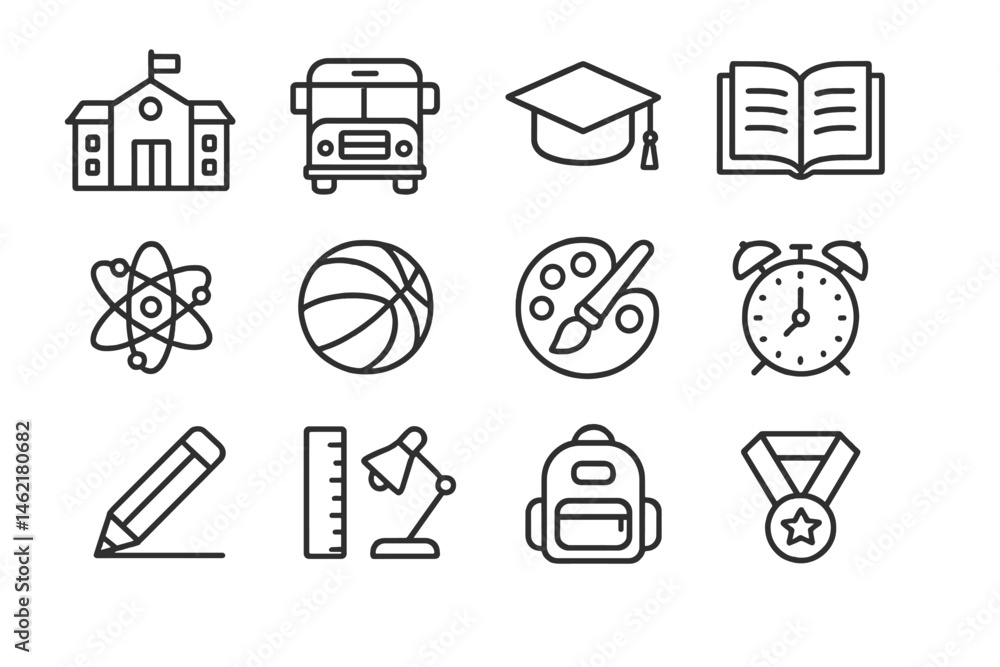Aufkleber educational icons representing various aspects of learning in a simple vector style
