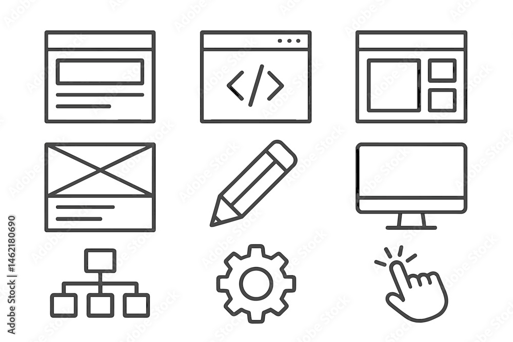 Poster vector illustration of digital design elements showcasing web development concepts