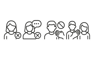 Vector illustration icon depicting communication barriers and social distancing in various scenarios of interaction among people
