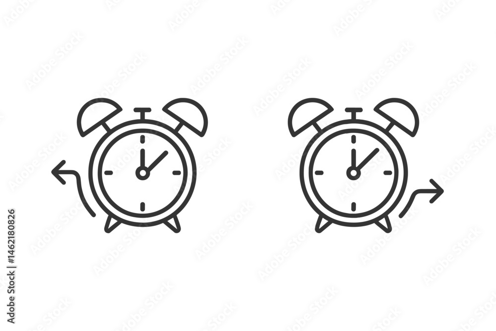 Poster alarm clock vector illustration showing time change and reset for efficient time management and sche