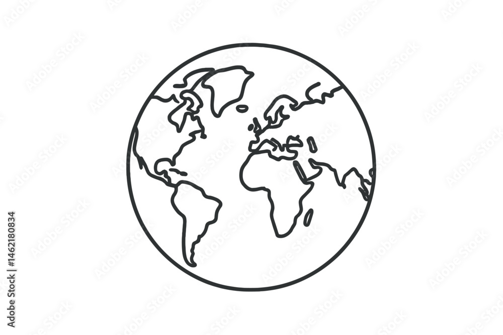 Poster outline of a globe highlighting continents and oceans in a minimalistic vector style suitable for ed