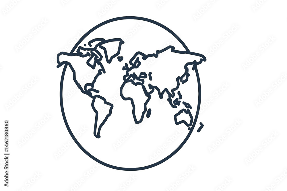 Aufkleber vector illustration of a simple world map showing continents and oceans in an outlined style for edu