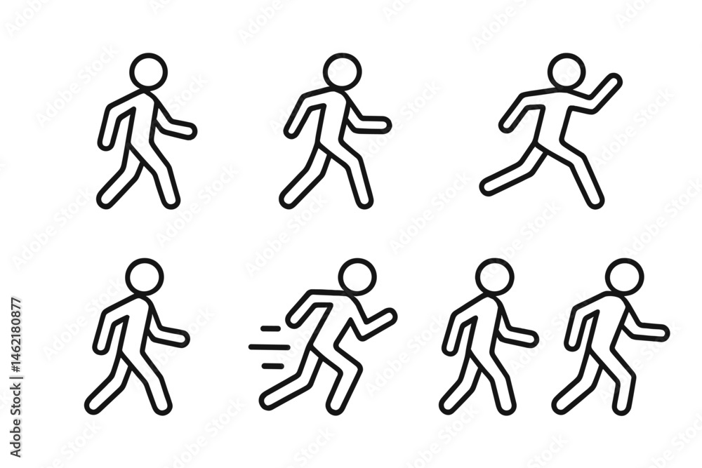 Poster dynamic vector illustration of various walking and running poses for activity representation