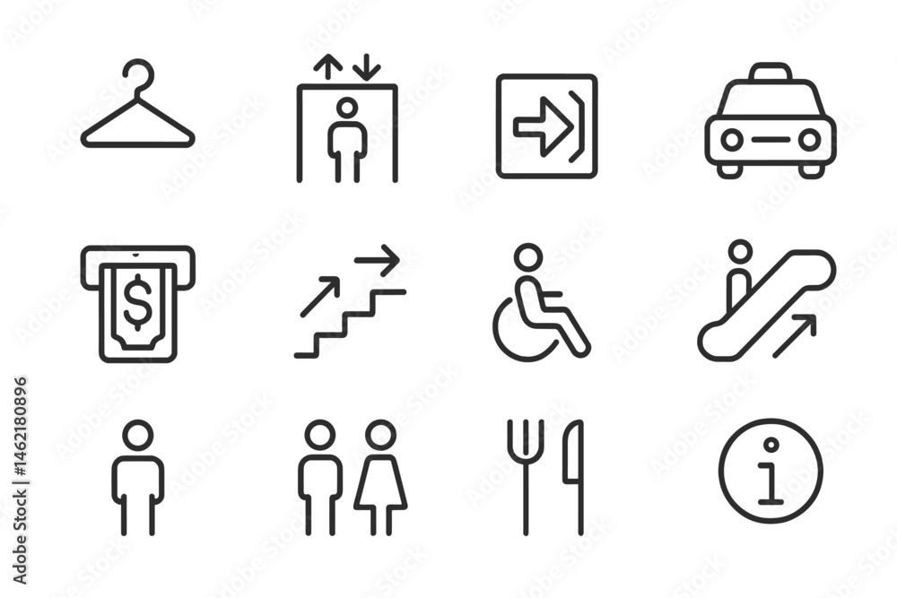 Poster vector illustration icon set featuring various transportation and accessibility symbols commonly fou