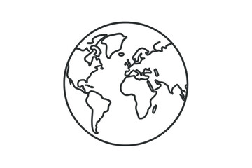 Outline of a globe highlighting continents and oceans in a minimalistic vector style suitable for educational purposes