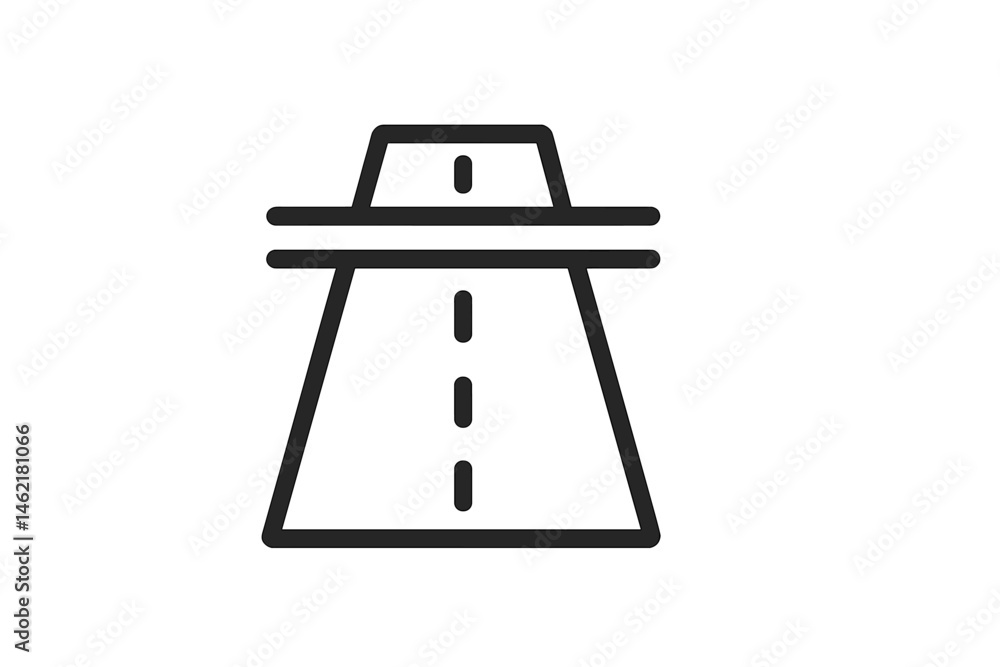 Poster road icon representing a simplified highway in vector art style with solid lines and minimalistic de