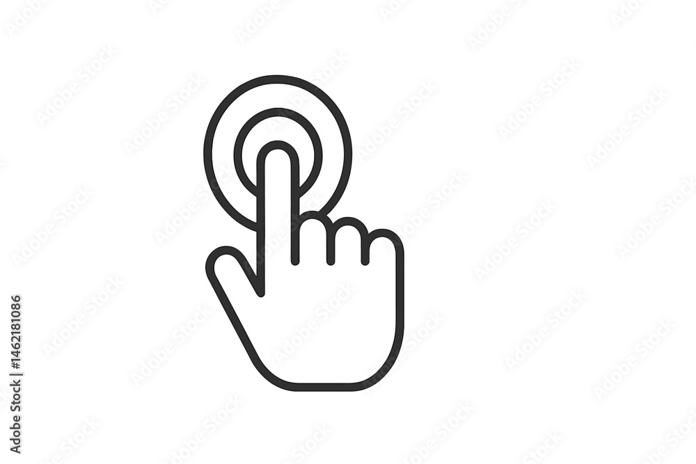 Poster simple vector illustration of a hand pressing a touch icon, symbolizing user interaction with digita