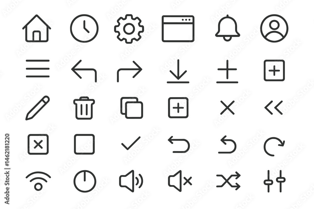 Poster vector illustration icons representing various user interface elements in a minimalistic design on a