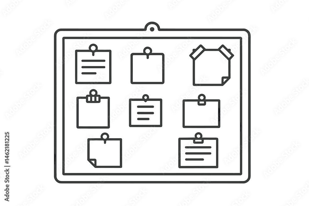 Poster Corral of memo notes and reminders on a bulletin board for efficient organization and planning tasks