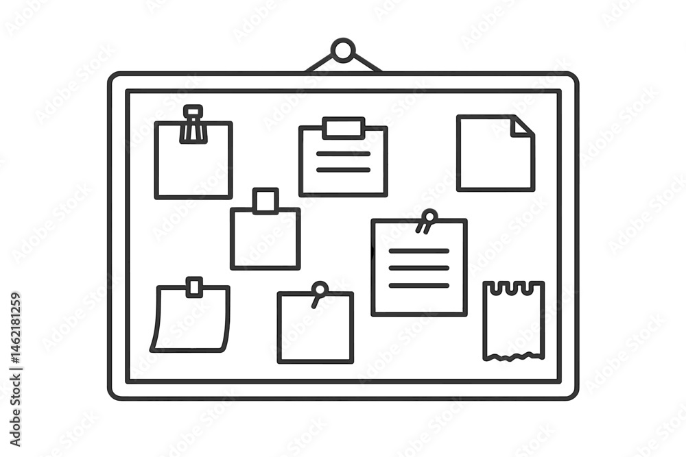 Poster vector illustration of a bulletin board with various notes and reminders in a simple and minimalisti