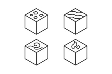 Four elemental vector icons representing earth, water, air, and fire for creative projects and designs