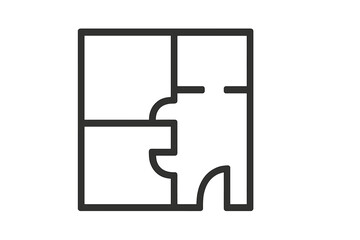 Vector illustration icon depicting a puzzle piece in a square layout with interlocking sections for collaborative and problem-solving themes