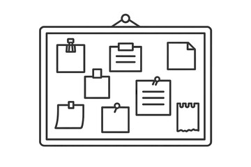 Vector illustration of a bulletin board with various notes and reminders in a simple and minimalistic design