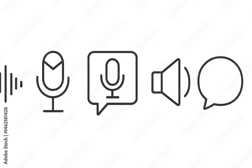 Poster vector illustration icons depicting sound elements and communication symbols in a modern design