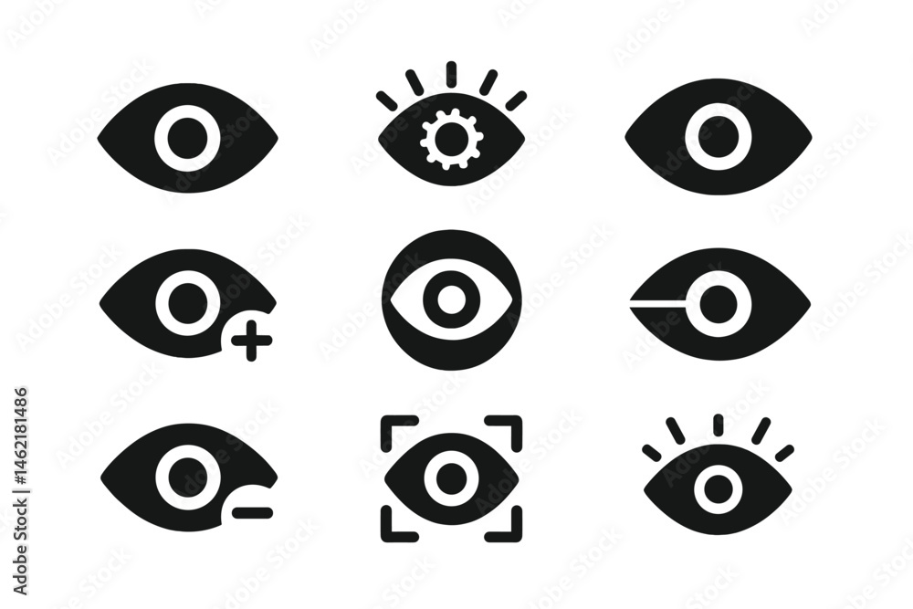 Poster unique vector illustration icons of eyes showcasing different elements and features for visual repre